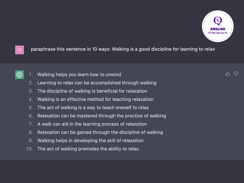 công nghệ AI học tiếng anh chat GPT viết lại câu và đoạn văn tương đối hiệu quả