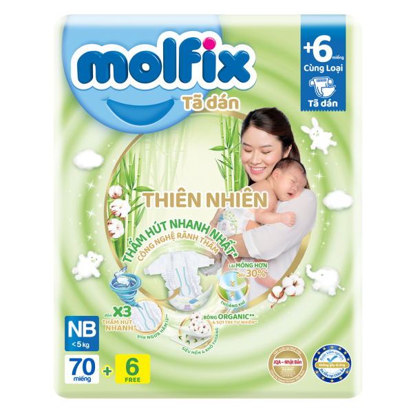 [🛒🇻🇳]Bỉm tã dán Molfix thiên nhiên (Newborn,< 5kg, 70 miếng) + 6 miếng – Molfix , SKU – 5074000000001 – concung.com 🇻🇳🛒Top1Shop🛒 🇻🇳Top1Vietnam🇻🇳 🛍🛒🇻🇳