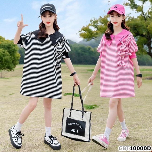 [🛒🇻🇳]Đầm cotton sọc ngang form rộng kèm phụ kiện gấu xinh xắn cho bé gái 5-15 tuổi – CBT10000D – , SKU – – becungshop.vn 🇻🇳🛒Top1Shop🛒 🇻🇳Top1Vietnam🇻🇳 🛍🛒🇻🇳