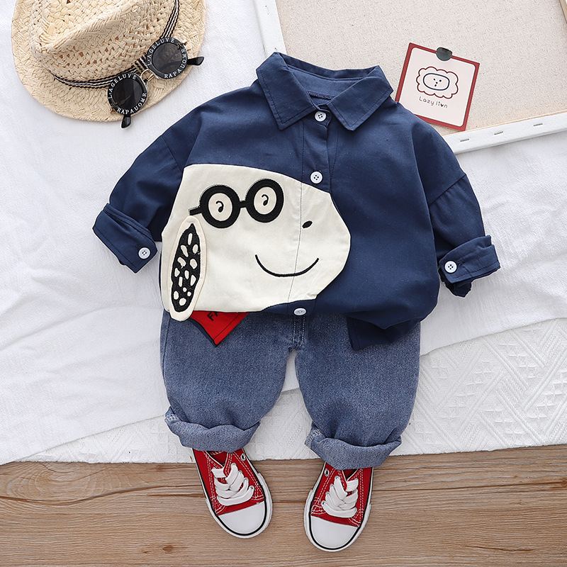 [🛒🇻🇳]ST504 – Set Áo Sơ Mi Và Quần Jean Bé Trai Hoạ Tiết Cún – Màu Xanh Đậm – Tohoo , SKU – ST504 – moby.com.vn 🇻🇳🛒Top1Shop🛒 🇻🇳Top1Vietnam🇻🇳 🛍🛒🇻🇳