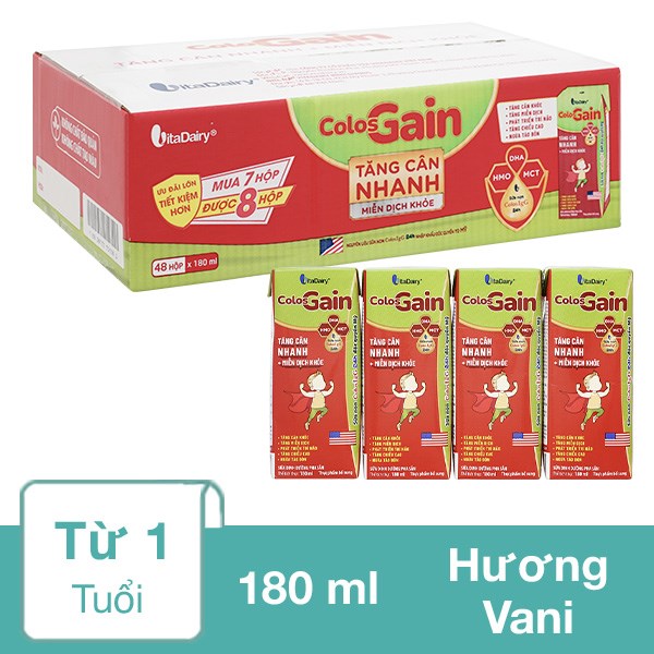 [🛒🇻🇳]Thùng 48 hộp sữa pha sẵn Colos Gain hương vani 180 ml (từ 1 tuổi) – ColosBaby , SKU – 312980 – avakids.com 🇻🇳🛒Top1Shop🛒 🇻🇳Top1Vietnam🇻🇳 🛍🛒🇻🇳