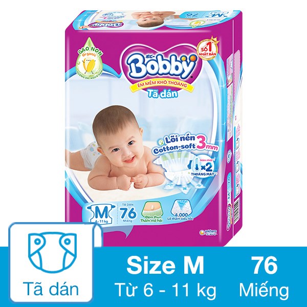 [🛒🇻🇳]Tã dán Bobby size M 76 miếng (6 – 11 kg) – Giao bao bì ngẫu nhiên – Bobby , SKU – 226212 – avakids.com 🇻🇳🛒Top1Shop🛒 🇻🇳Top1Vietnam🇻🇳 🛍🛒🇻🇳