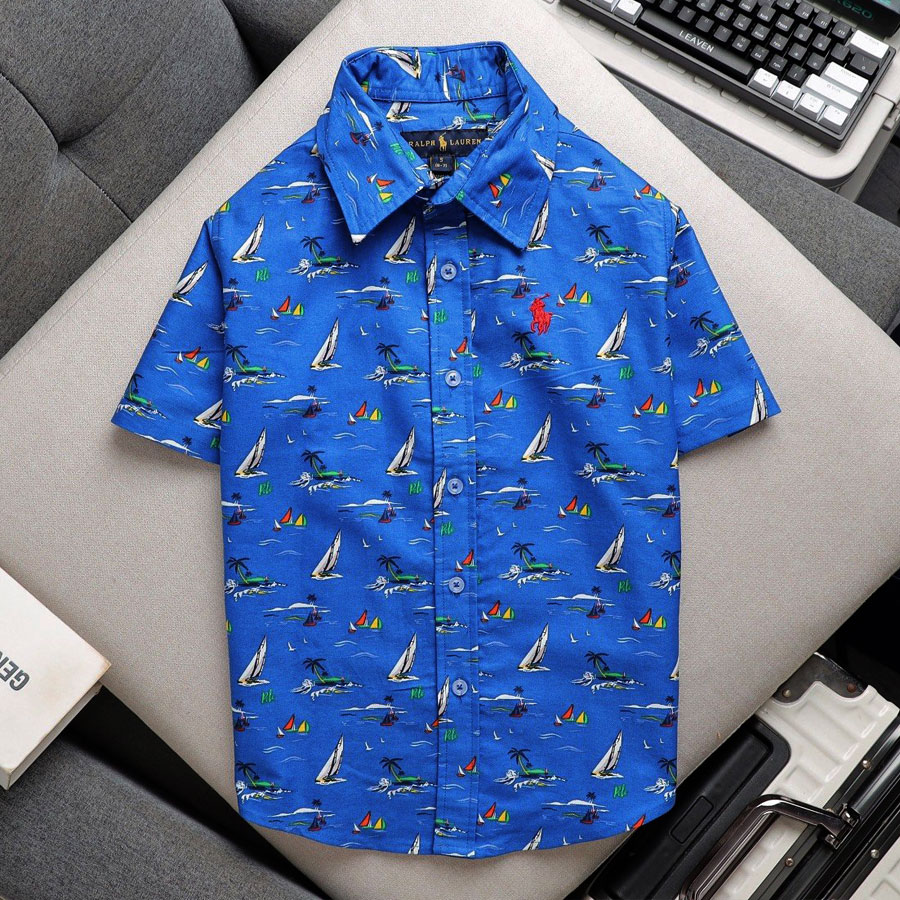 [🛒🇻🇳][13kg-50kg] Sơ mi tay ngắn đẹp xuất sắc cho bé hàng may lên từ vải xuất dư màu xanh in thuyền – Ralph Lauren , SKU – SM133-2 – besanhdieu.com 🇻🇳🛒Top1Shop🛒 🇻🇳Top1Vietnam🇻🇳 🛍🛒🇻🇳