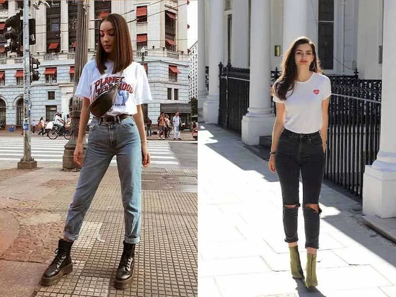 Quần jeans cạp cao đi với boot cổ thấp cực kỳ cá tính