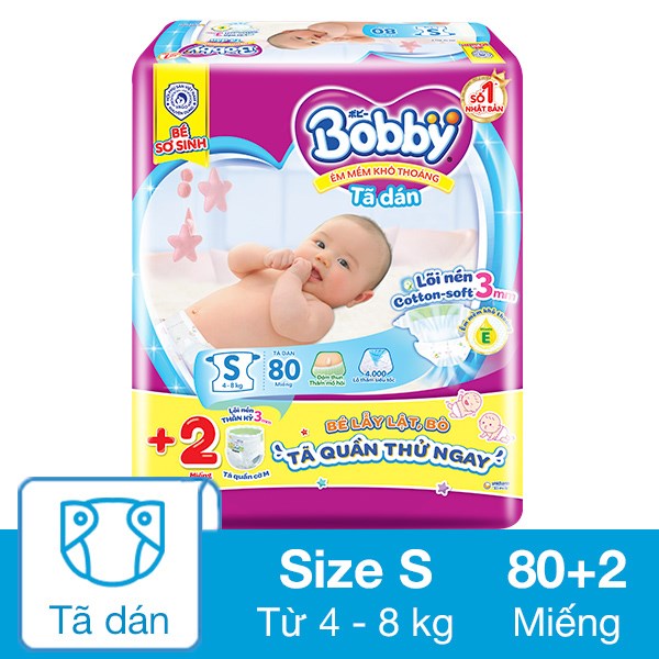 [🛒🇻🇳]Tã dán Bobby size S 80 + 2 miếng (4 – 8 kg) – Bobby , SKU – 229292 – avakids.com 🇻🇳🛒Top1Shop🛒 🇻🇳Top1Vietnam🇻🇳 🛍🛒🇻🇳