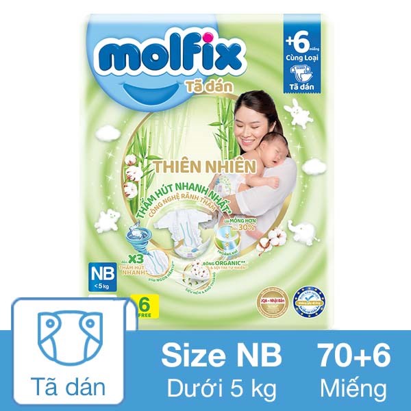 [🛒🇻🇳]Tã dán Molfix thiên nhiên size NB 70 + 6 miếng (Dưới 5 kg) – Molfix , SKU – 262652 – avakids.com 🇻🇳🛒Top1Shop🛒 🇻🇳Top1Vietnam🇻🇳 🛍🛒🇻🇳