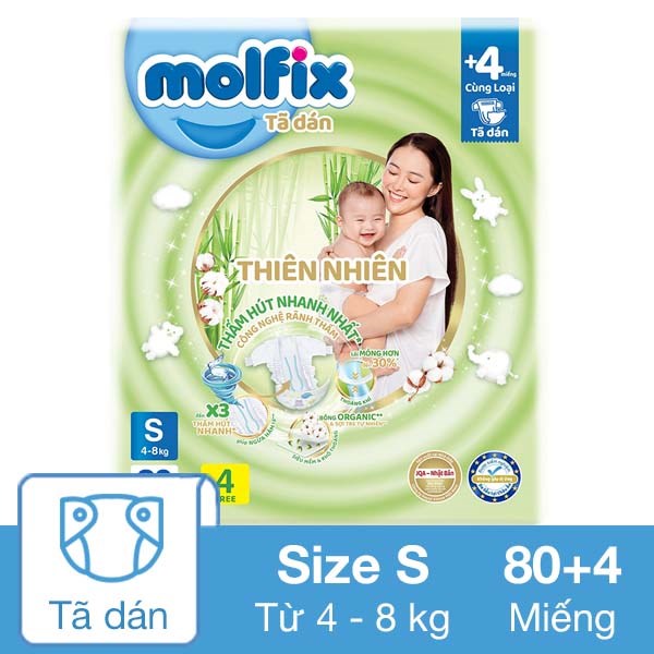 [🛒🇻🇳]Tã dán Molfix thiên nhiên size S 80 + 4 miếng (4 – 8 kg) – Giao bao bì ngẫu nhiên – Molfix , SKU – 262749 – avakids.com 🇻🇳🛒Top1Shop🛒 🇻🇳Top1Vietnam🇻🇳 🛍🛒🇻🇳