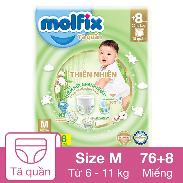 [🛒🇻🇳]Tã quần Molfix thiên nhiên size M 76 + 8 miếng (6 – 11 kg) – Giao bao bì ngẫu nhiên – Molfix , SKU – 262859 – avakids.com 🇻🇳🛒Top1Shop🛒 🇻🇳Top1Vietnam🇻🇳 🛍🛒🇻🇳