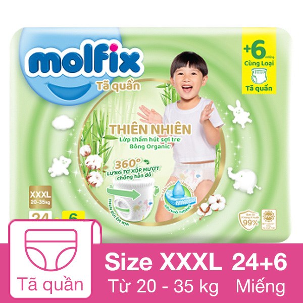 [🛒🇻🇳]Tã quần Molfix thiên nhiên size XXXL 24 + 6 miếng (20 – 35 kg) – Molfix , SKU – 263062 – avakids.com 🇻🇳🛒Top1Shop🛒 🇻🇳Top1Vietnam🇻🇳 🛍🛒🇻🇳