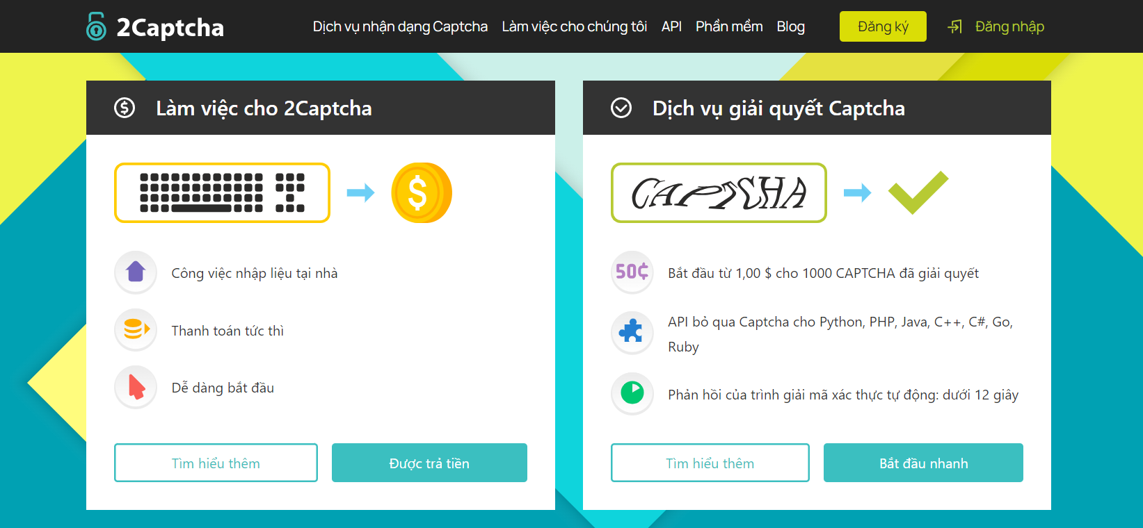 Trang web kiếm tiền 2Captcha