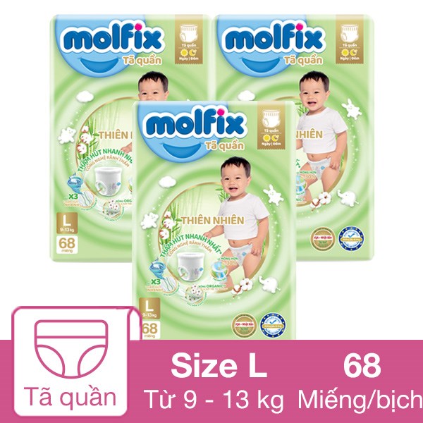 [🛒🇻🇳]Combo 3 tã quần Molfix thiên nhiên size L 68 miếng/bịch (9 – 13 kg) – Giao bao bì ngẫu nhiên – Molfix , SKU – 317542 – avakids.com 🇻🇳🛒Top1Shop🛒 🇻🇳Top1Vietnam🇻🇳 🛍🛒🇻🇳