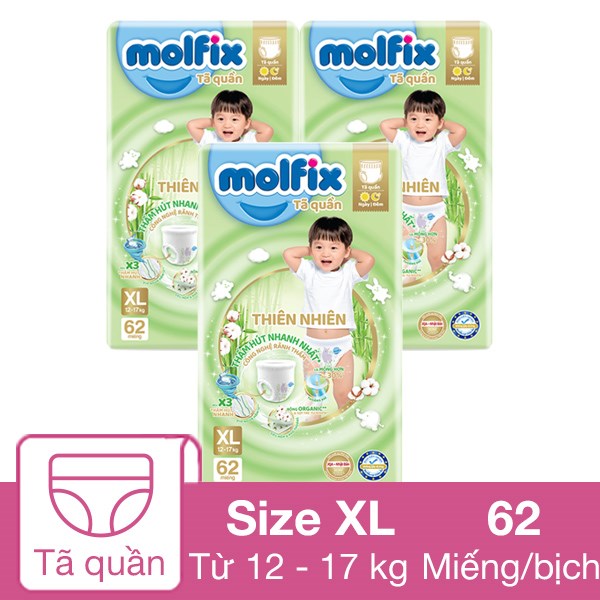 [🛒🇻🇳]Combo 3 tã quần Molfix thiên nhiên size XL 62 miếng/bịch (12 – 17 kg) – Giao bao bì ngẫu nhiên – Molfix , SKU – 317543 – avakids.com 🇻🇳🛒Top1Shop🛒 🇻🇳Top1Vietnam🇻🇳 🛍🛒🇻🇳