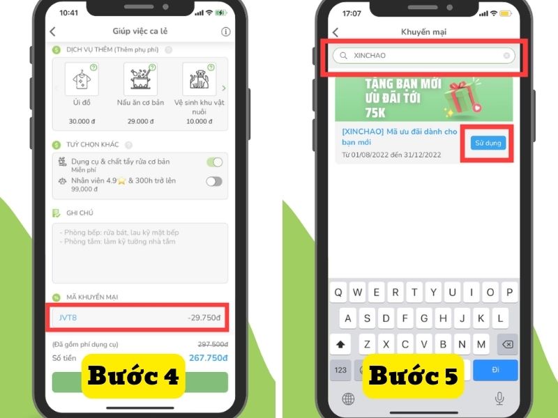 Quy trình áp mã cực đơn giản trên app Jupviec