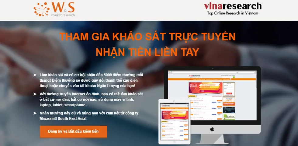 Trang web khảo sát kiếm tiền Vinaresearch