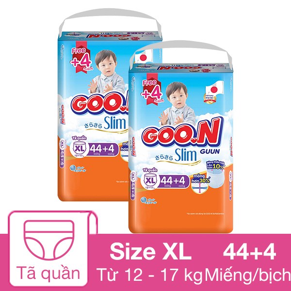 [🛒🇻🇳]Combo 2 tã quần GOO.N Slim size XL 44 + 4 miếng/bịch (12 – 17 kg) – GOO.N , SKU – 324292 – avakids.com 🇻🇳🛒Top1Shop🛒 🇻🇳Top1Vietnam🇻🇳 🛍🛒🇻🇳