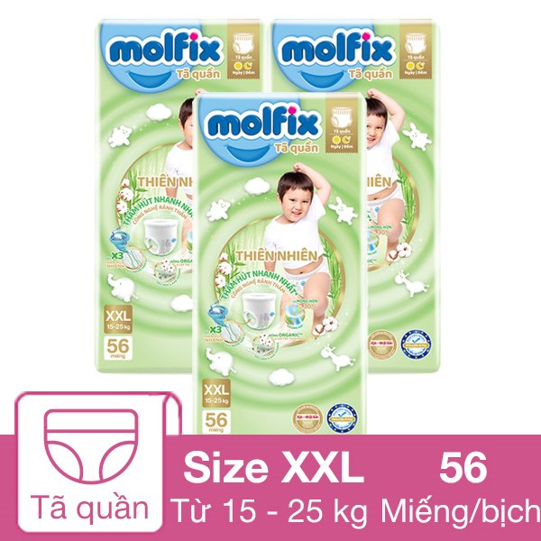 [🛒🇻🇳]Combo 3 tã quần Molfix thiên nhiên size XXL 56 miếng/bịch (15 – 25 kg) – Molfix , SKU – 317544 – avakids.com 🇻🇳🛒Top1Shop🛒 🇻🇳Top1Vietnam🇻🇳 🛍🛒🇻🇳