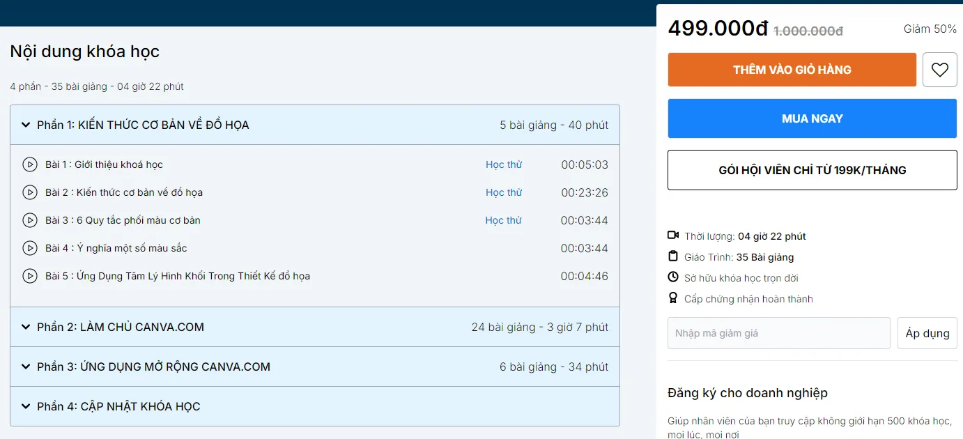 Bán khóa học hướng dẫn sử dụng Canva