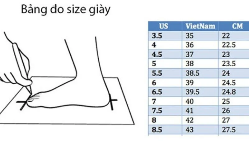 Chân 25cm đi giày size bao nhiêu thích hợp nhất?