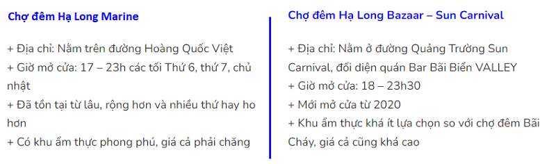 So sánh chợ đêm Hạ Long BAZAAR quảng trường Sun Carnival với chợ đêm Bãi Cháy Hạ Long Marine