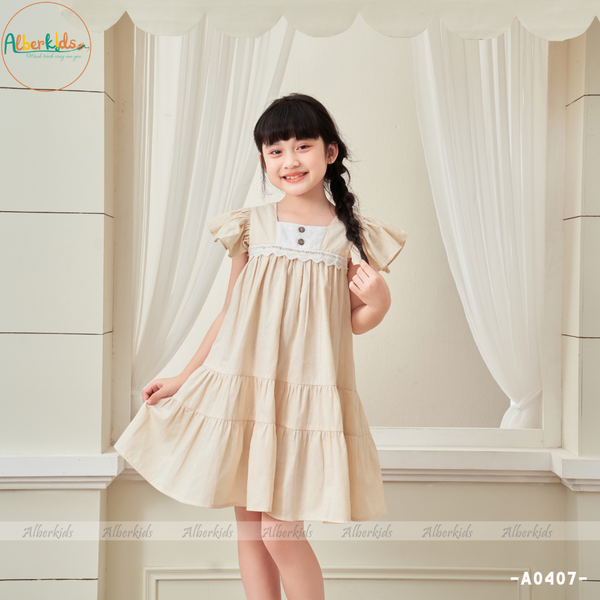 [🛒🇻🇳]Váy bé gái màu be tay cánh tiên phối ren A0407 – AlberKids , SKU – A0407-B-90 – alberkids.vn 🇻🇳🛒Top1Shop🛒 🇻🇳Top1Vietnam🇻🇳 🛍🛒🇻🇳