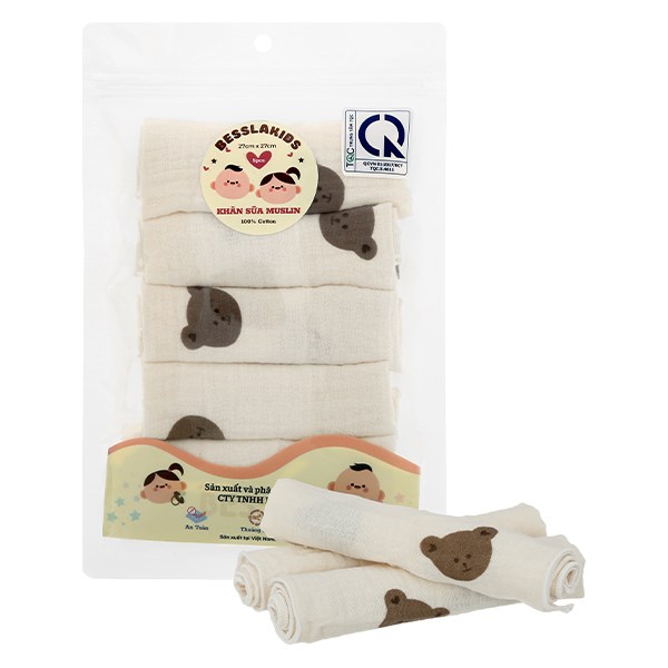 [🛒🇻🇳]Set 5 cái khăn sữa cotton Bessla 2 lớp 27×27 cm – Gấu bear – Bessla , SKU – 304194 – avakids.com 🇻🇳🛒Top1Shop🛒 🇻🇳Top1Vietnam🇻🇳 🛍🛒🇻🇳
