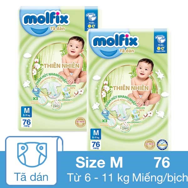 [🛒🇻🇳]Combo 2 tã dán Molfix thiên nhiên size M 76 miếng/bịch (6 – 11 kg) – Molfix , SKU – 313765 – avakids.com 🇻🇳🛒Top1Shop🛒 🇻🇳Top1Vietnam🇻🇳 🛍🛒🇻🇳