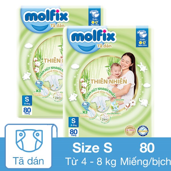 [🛒🇻🇳]Combo 2 tã dán Molfix thiên nhiên size S 80 miếng/bịch (4 – 8 kg) – Molfix , SKU – 313764 – avakids.com 🇻🇳🛒Top1Shop🛒 🇻🇳Top1Vietnam🇻🇳 🛍🛒🇻🇳