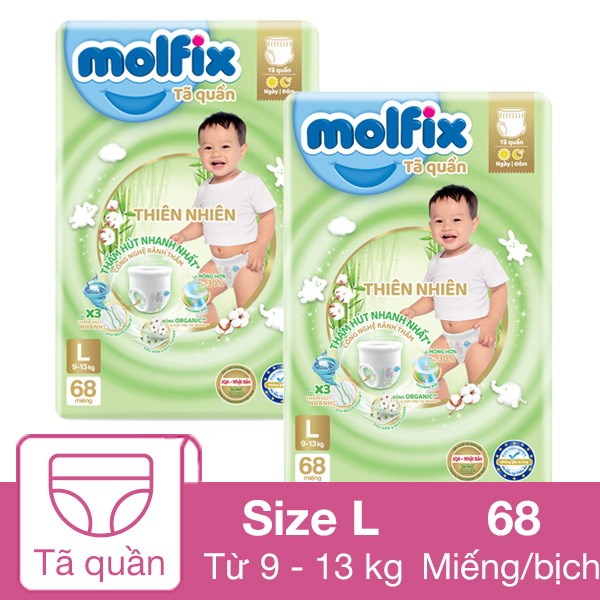 [🛒🇻🇳]Combo 2 tã quần Molfix thiên nhiên size L 68 miếng/bịch (9 – 13 kg) – Molfix , SKU – 311357 – avakids.com 🇻🇳🛒Top1Shop🛒 🇻🇳Top1Vietnam🇻🇳 🛍🛒🇻🇳