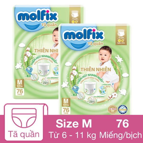 [🛒🇻🇳]Combo 2 tã quần Molfix thiên nhiên size M 76 miếng/bịch (6 – 11 kg) – Molfix , SKU – 311356 – avakids.com 🇻🇳🛒Top1Shop🛒 🇻🇳Top1Vietnam🇻🇳 🛍🛒🇻🇳