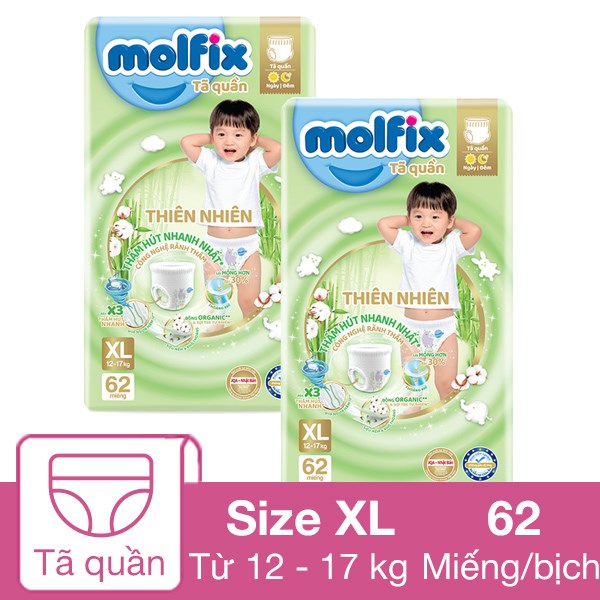 [🛒🇻🇳]Combo 2 tã quần Molfix thiên nhiên size XL 62 miếng/bịch (12 – 17 kg) – Molfix , SKU – 311358 – avakids.com 🇻🇳🛒Top1Shop🛒 🇻🇳Top1Vietnam🇻🇳 🛍🛒🇻🇳