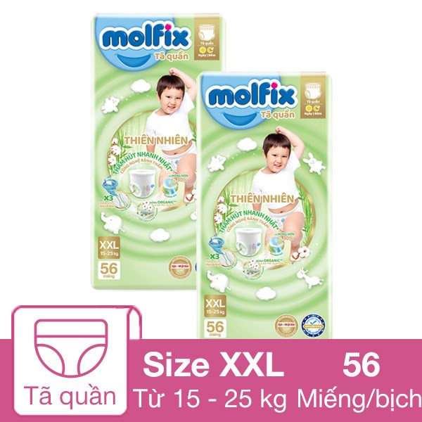 [🛒🇻🇳]Combo 2 tã quần Molfix thiên nhiên size XXL 56 miếng/bịch (15 – 25 kg) – Molfix , SKU – 311359 – avakids.com 🇻🇳🛒Top1Shop🛒 🇻🇳Top1Vietnam🇻🇳 🛍🛒🇻🇳