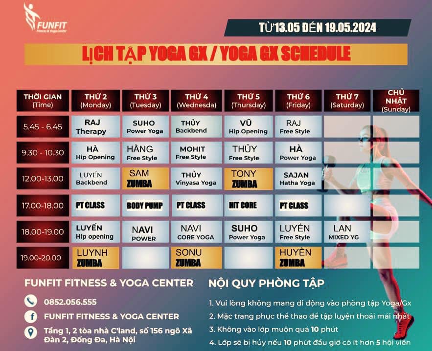 [🆕🇻🇳] FunFit Fitness & Yoga Center 🧘 Top1Yoga 🤸🏻‍♀️ THÔNG BÁO LỊCH TẬP LỚP YOGA/GROUP X TỪ 13/05- 19/05/2024
 CHÚC HỘI VIÊN CÓ MỘT TUẦN TẬP LUYỆN & LÀM VIỆC NĂNG LƯỢNG HIỆU QUẢ   
___________________________ , shares-0✔️ , likes-6❤️️ , date-2024-05-13 05:52:06🇻🇳🇻🇳🇻🇳📰🆕