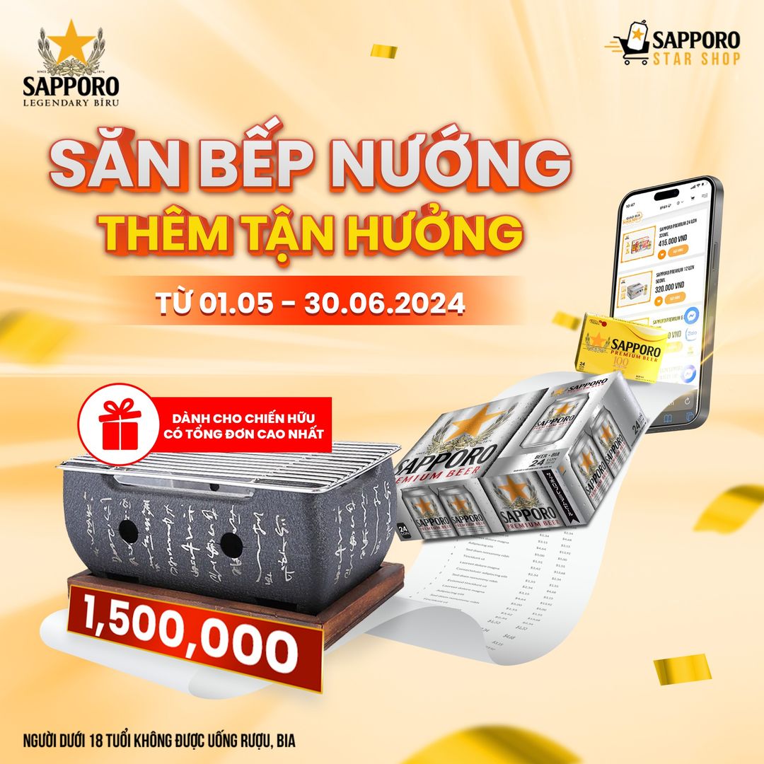 [🆕🇻🇳] Sapporo Vietnam 🍻 Top1Drink 🥂 Săn bếp nướng, thêm tận hưởng đợt 3

Không gì thú vị bằng việc thưởng thức BBQ nướng cùng bia Sapporo thượng hạng 

 Khai quý sôm tụ với chương trình khuyế , shares-1✔️ , likes-8❤️️ , date-2024-05-18 13:00:23🇻🇳🇻🇳🇻🇳📰🆕