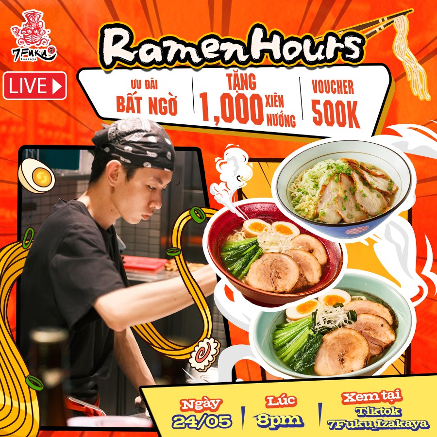 [🆕🇻🇳] 7Fuku – Izakaya Restaurant 🍔 Top1Food  🍜  20H00 | 24.05 – RAMEN HOUR
[English below]
Cùng khám phá BST Ramen đồng giá chỉ 88K mỗi ngày do bếp trưởng Tanaka Hideo chế biến:
 Chashu Ramen – Giá gốc: , shares-0✔️ , likes-8❤️️ , date-2024-05-24 10:00:19🇻🇳🇻🇳🇻🇳📰🆕