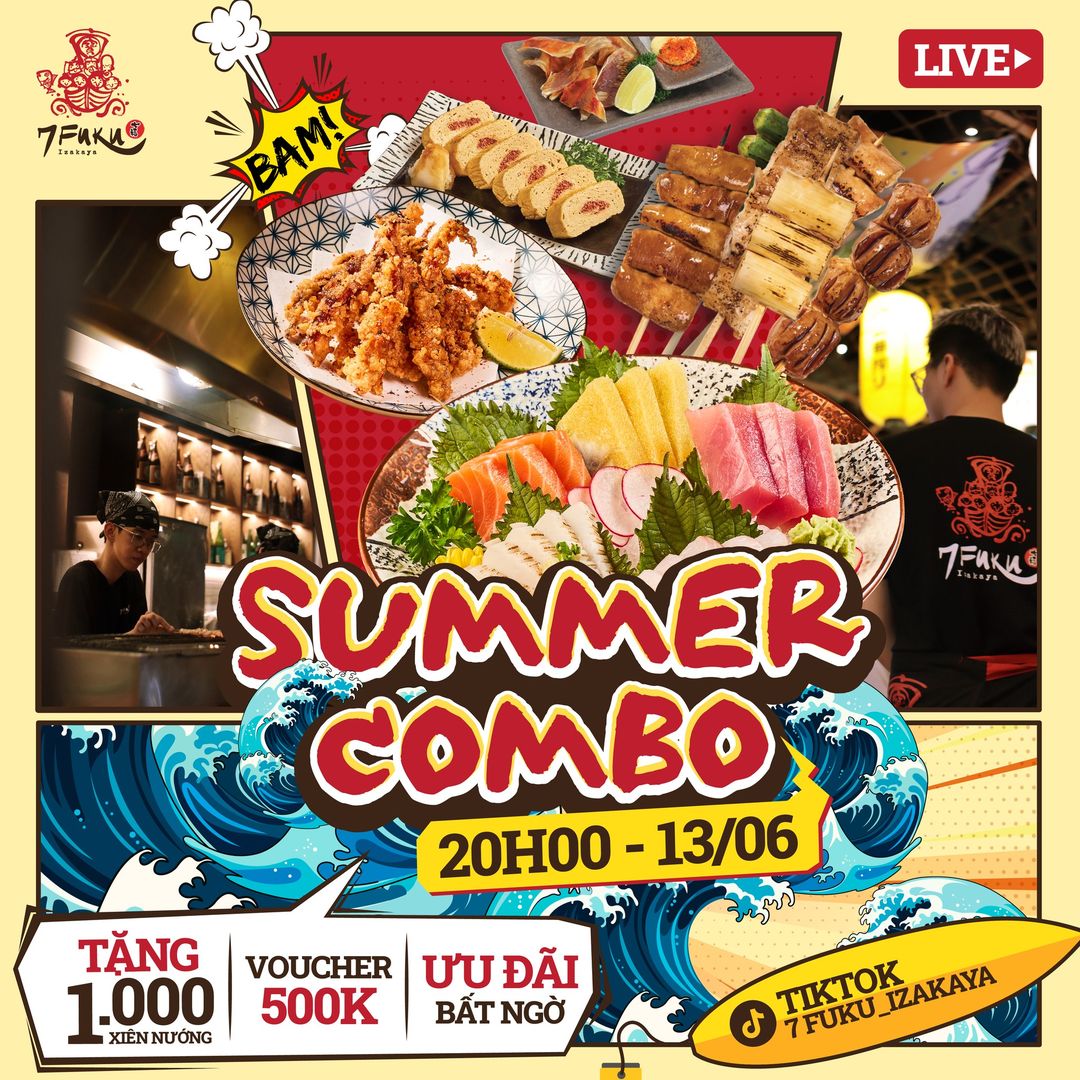 [🆕🇻🇳] 7Fuku – Izakaya Restaurant 🍔 Top1Food  🍜  20H00 | 13/06 SUMMER COMBO
[English below]
Nóng hơn cả cái nắng của Sài Gòn mùa hè này đó chính là Combo Squad của 7Fuku Izakaya. Cùng lật tẩy những điều  , shares-0✔️ , likes-5❤️️ , date-2024-06-11 10:53:16🇻🇳🇻🇳🇻🇳📰🆕