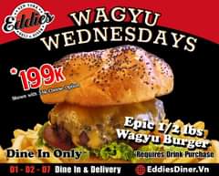 [🆕🇻🇳] Eddies D1 Diner – Eddie’s District 1 serves Authentically American Cuisine in our Original 1950’s Style Diner 🍔 Top1Food  🍜  Dive into a flavor frenzy with our Wagyu Wednesday Extravaganza at www.EddiesDiner.vn and save 40%!

Experience Saigon’s EPIC 1/2 lbs 100% Wagyu burgers,  , shares-2✔️ , likes-83❤️️ , date-2024-06-11 11:00:26🇻🇳🇻🇳🇻🇳📰🆕