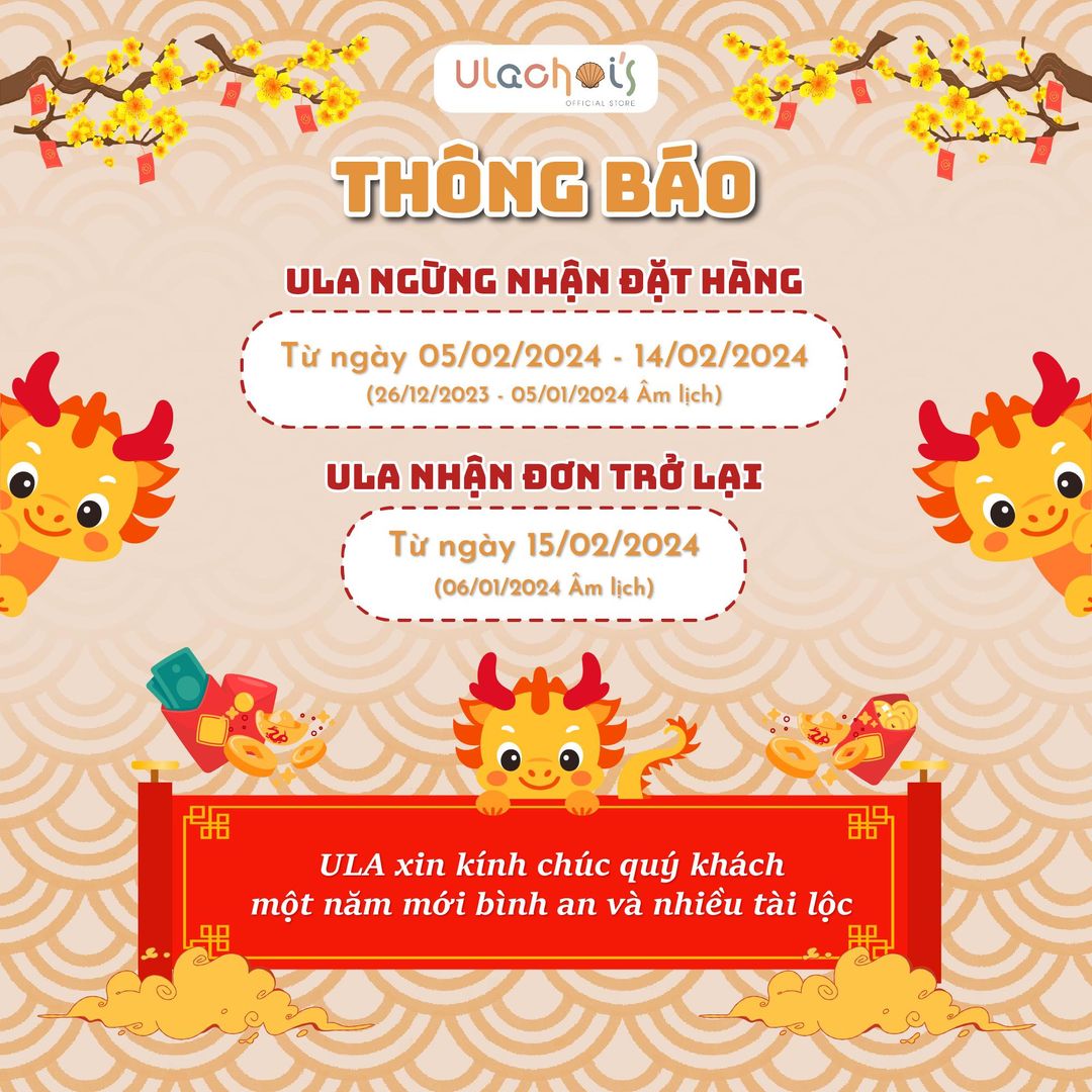 [🆕🇻🇳] ULACHOI’S OFFICIAL STORE – “ĐẸP VÀ CHẤT” 😎❤️️⭐️ ULA mến gửi Quý khách hàng!ULA bắt đầu nghỉ Tết từ 05/02/2024 đến hết ngày 14/02/2024
Ngày 15/02/2024 ULA đi làm trở lại. Trong thời gian nghỉ Tết ULA  , shares-0✔️ , likes-1❤️️ , date-2024-02-04 20:44:07🇻🇳🇻🇳🇻🇳📰🆕