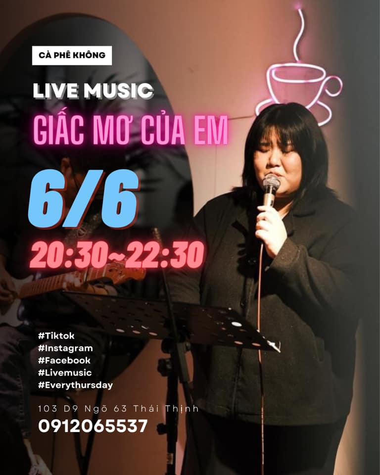 [☕️🇻🇳] Cà Phê Không 🥤 Top1Coffee ☕️ 𝐋𝐢𝐯𝐞 𝐦𝐮𝐬𝐢𝐜 𝟔/𝟔: 𝐺𝑖𝑎̂́𝑐 𝑀𝑜̛ 𝐶𝑢̉𝑎 𝐸𝑚

 𝟐𝟎:𝟑𝟎~𝟐𝟐:𝟑𝟎

 Lại tới thứ 5 rồi, đêm nhạc lần này những người bạn CPK trở lại cùng tiktok 𝑁 , shares-2✔️ , likes-20❤️️ , date-2024-06-04 21:34:05🇻🇳🇻🇳🇻🇳📰🆕