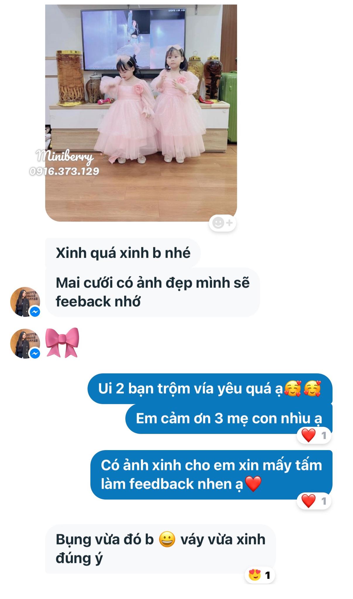 [🆕🇻🇳]  Váy Công Chúa – Miniberry  – Váy công chúa thiết kế chất liệu cao cấp, mềm mại cho bé gái 🧑‍🧒❤️️👶⭐️ Feedback cưng xỉu của các công chúa nhỏ—————————
CAM KẾT ẢNH THẬT DO SHOP TỰ CHỤP
• Hotline : 0916.373.129 (iMess/Zalo)
• Vui Lòng Hẹn Shop Trước Khi Qua , shares-0✔️ , likes-4❤️️ , date-2024-03-20 13:13:52🇻🇳🇻🇳🇻🇳📰🆕