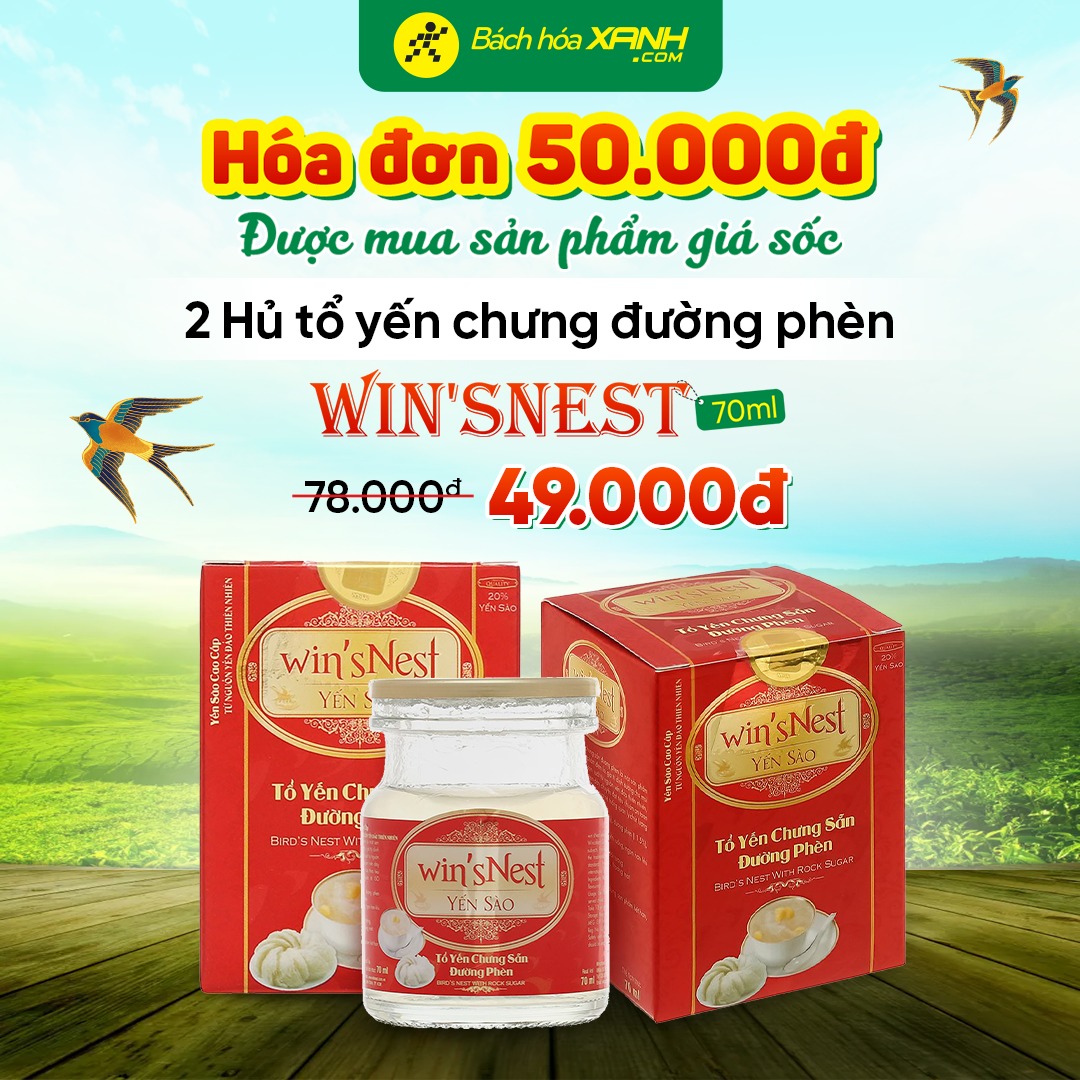 [🆕🇻🇳] Bách Hóa Xanh là chuỗi siêu thị mini chuyên bán thực phẩm tươi sống và nhu yếu phẩm của tập đoàn TGDĐ ♥️️ Top1Index 📚  Với hóa đơn 50.000đ được mua sản phẩm giá sốc
 2 hủ tổ yến chưng đường phèn Win’snest chỉ 49.000đ
Mua ngay  
 Khuyến mãi áp dụng đến 20/06
—————- , shares-0✔️ , likes-18❤️️ , date-2024-06-05 22:00:03🇻🇳🇻🇳🇻🇳📰🆕