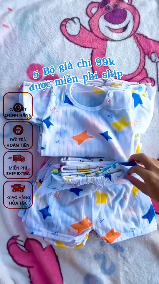[🆕🇻🇳]  Bảo Châu Chuyên Đồ Bộ Trẻ Em Giá Rẻ  🧑‍🧒❤️️👶⭐️ #5_bộ chỉ #99k + Miễn phí ship hàng toàn quốc.
Mua 10 bộ chỉ còn #159k miễn ship
Họa tiết cho cả bé trai và bé gái
Chất vải conton co giãn 4 chiều mềm  , shares-1✔️ , likes-31❤️️ , date-2024-07-05 04:09:03🇻🇳🇻🇳🇻🇳📰🆕
