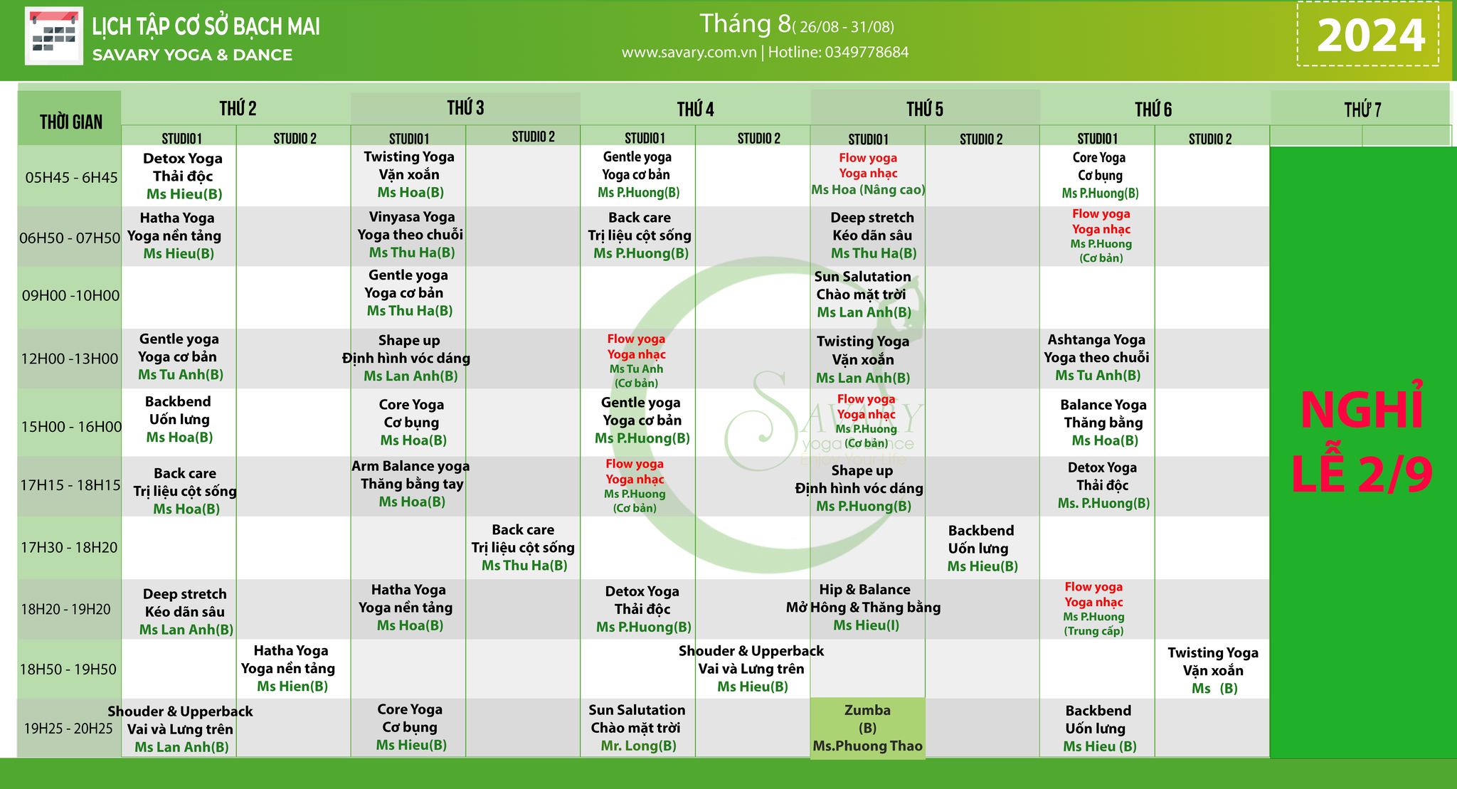 [🆕🇻🇳] Savary Yoga – CÔNG TY CỔ PHẦN ĐẦU TƯ PHÁT TRIỂN SAVARY 🧘 Top1Yoga 🤸🏻‍♀️ Savary xin được gửi tới quý hội viên lịch tập tuần mới. 
 Kính chúc quý hội viên luyện tập hiệu quả để cùng nhau chào đón kỳ nghỉ lễ 2.9 bên cạnh gia đình  , shares-0✔️ , likes-12❤️️ , date-2024-08-24 23:07:01🇻🇳🇻🇳🇻🇳📰🆕
