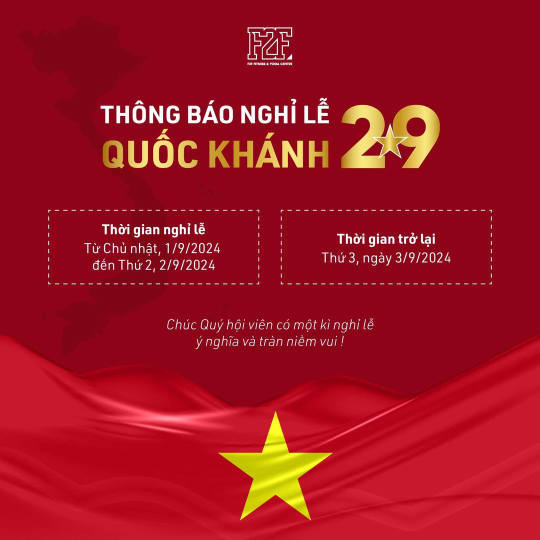 [🆕🇻🇳] F2F Fitness and Yoga – Không gian tập luyện đẳng cấp cùng đội ngũ PT chuyên nghiệp 🧘 Top1Yoga 🤸🏻‍♀️ THÔNG BÁO LỊCH NGHỈ LỄ QUỐC KHÁNH 2/9

Kính gửi Quý hội viên của F2F Fitness and Yoga, ,F2F thông báo lịch nghỉ như sau:

Nghỉ lễ: Chủ nhật (01/09) và Thứ  , shares-0✔️ , likes-1❤️️ , date-2024-08-27 14:36:34🇻🇳🇻🇳🇻🇳📰🆕