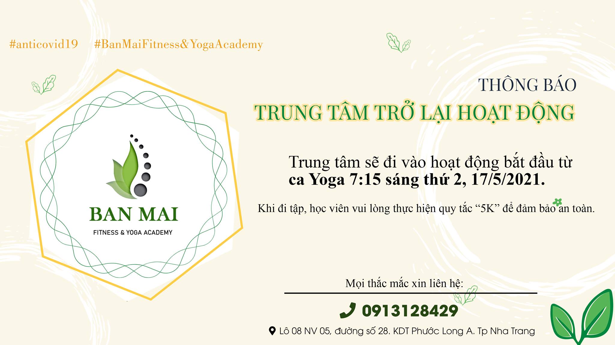 [🆕🇻🇳] Ban Mai Yoga Academy 🧘 Top1Yoga 🧘 BAN MAI trân trọng thông báo tới Quý Học viên: CLB sẽ mở cửa hoạt động trở lại vào 7:15, thứ 2 ngày 17/05/2021.

Khi đi tập tại trung tâm, học viên vui lòn , shares-2✔️ , likes-6❤️️ , date-2021-05-15 23:11:35🇻🇳🇻🇳🇻🇳📰🆕