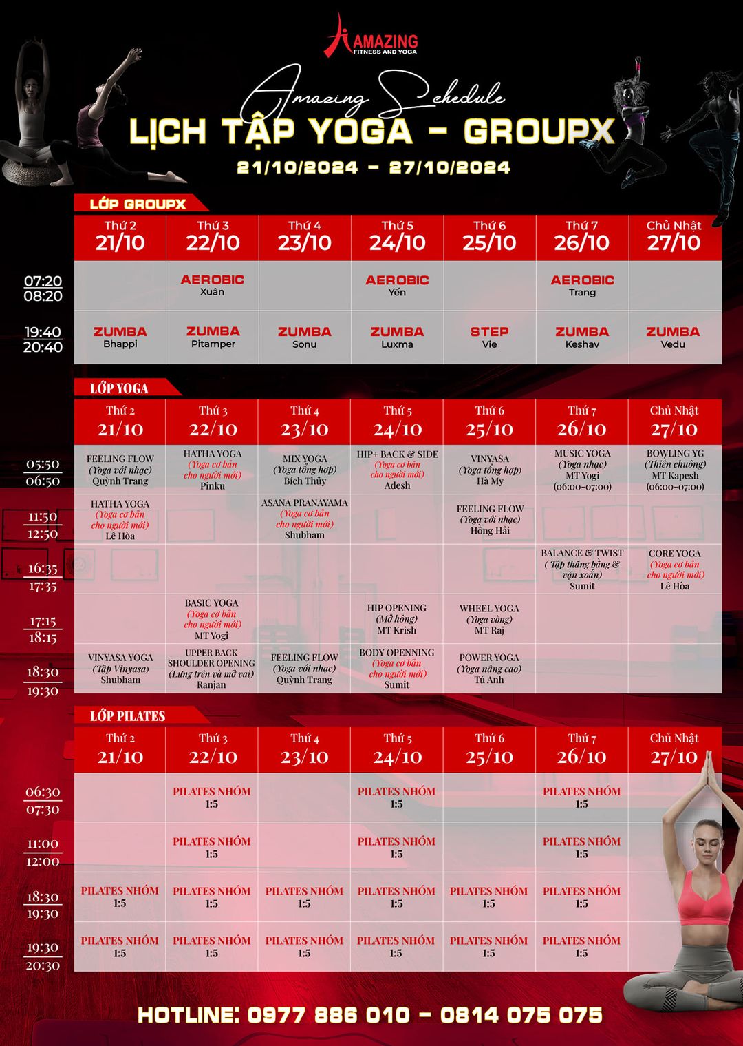 [🆕🇻🇳] Amazing Fitness and Yoga Center 🧘 Top1Yoga 🧘 AMAZING YOGA & GROUPX SCHEDULE | 21/10 – 27/10
Amazing Fitness & Yoga Center xin thông báo lịch tập từ ngày 21/10/2024 – 27/10/2024 của các lớp Yo , shares-0✔️ , likes-1❤️️ , date-2024-10-19 18:42:54🇻🇳🇻🇳🇻🇳📰🆕