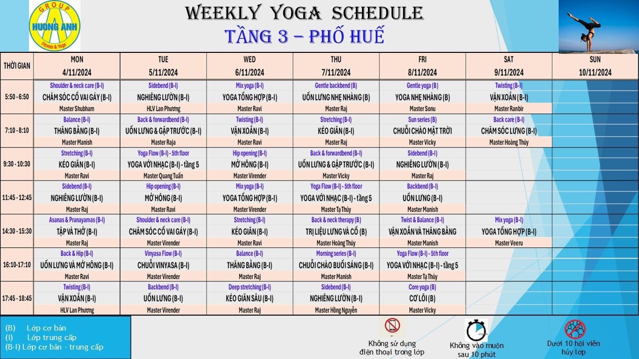 [🆕🇻🇳] Hương Anh Yoga Center 🧘 Top1Yoga 🤸🏻‍♀️  LỊCH TẬP PHỐ HUẾ & CHÙA VUA 
Thời gian: 04/11/2024 – 10/11/2024

—————————————————–
 THAM GIA NGAY CÁC LỚP YOGA TẠI HƯƠ , shares-1✔️ , likes-8❤️️ , date-2024-11-04 14:34:48🇻🇳🇻🇳🇻🇳📰🆕