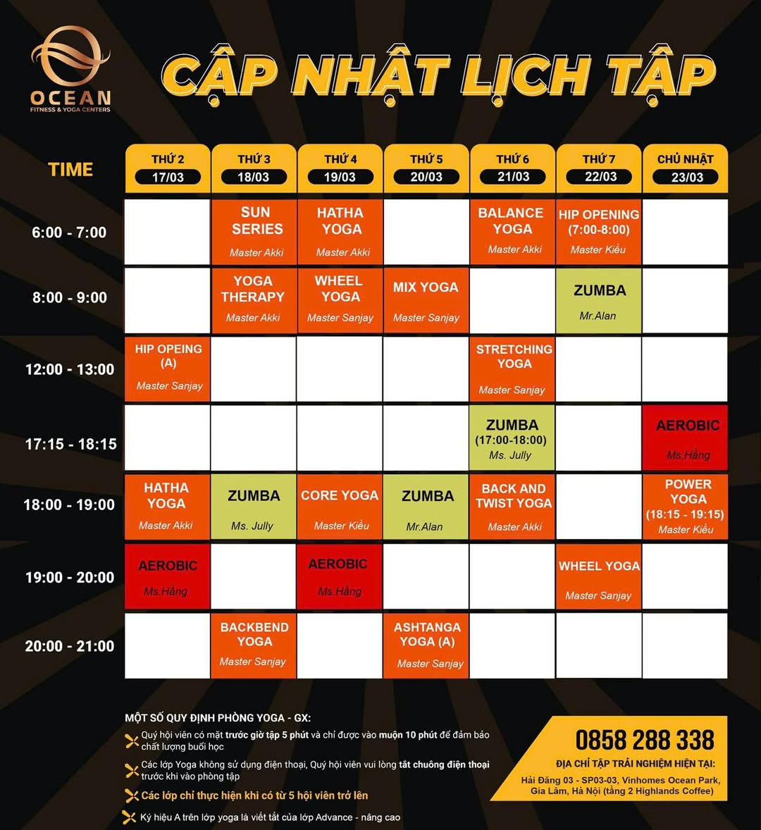 [🆕🇻🇳] Ocean Fitness & Yoga Centers  🧘 Top1Yoga 🤸🏻‍♀️ CẬP NHẬT LỊCH TẬP LỚP NHÓM TUẦN MỚI TỪ 17.03-23.03
 Kính gửi quý hội viên lịch tập tuần mới
 Quý hội viên vui lòng cập nhật thông tin lịch tập để đến lớp đ , shares-0✔️ , likes-6❤️️ , date-2025-03-16 15:46:44🇻🇳🇻🇳🇻🇳📰🆕