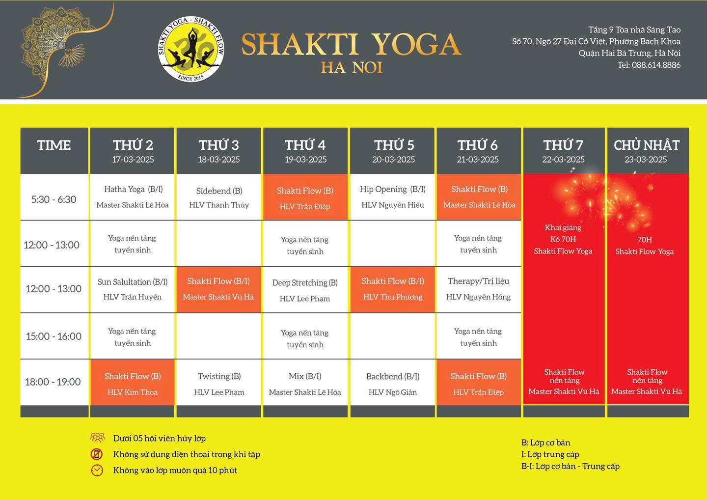 [???] Shakti Yoga Hà Nội – Số 1 về đào tạo HLV Yoga ? Top1Yoga ??‍♀️  LỊCH TẬP TỪ đến 17/3- 23/3
Cảm ơn Quí hội viên đồng hành cùng Shakti Yoga Hà Nội
Chúc Quí hội viên nhiều sức khoẻ, vui vẻ, tập luyện kiên trì
——//—- , shares-0✔️ , likes-5❤️️ , date-2025-03-17 03:01:20????????