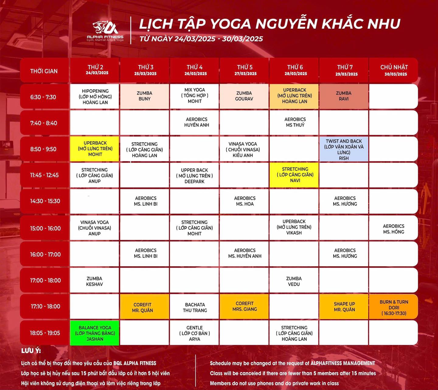 [🆕🇻🇳] TopGym Fitness & Yoga (Alpha Fitness)🧘 Top1Yoga 🤸🏻‍♀️ *LỊCH TẬP YOGA – GROUPX – ALPHA FITNESS TUẦN 24/03/2025 – 30/03/2025
=>>ALPHA Fitness kính gửi quý hội viên lịch tập #Yoga – #Dance – #Zumba tuần tới
Kính  , shares-0✔️ , likes-0❤️️ , date-2025-03-24 20:24:50🇻🇳🇻🇳🇻🇳📰🆕