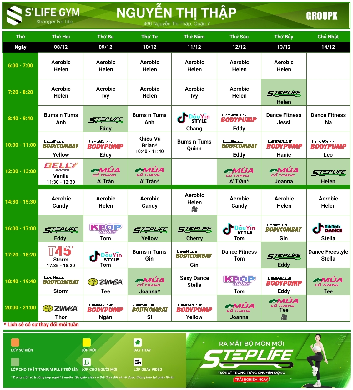 [🆕🇻🇳] S’Life GYM Quận 7 🧘 Top1Yoga 🤸🏻‍♀️ LỊCH TẬP YOGA & GROUP X CHI NHÁNH NGUYỄN THỊ THẬP TỪ NGÀY 08/12 – 14/12

 Lịch tập sẽ được được cập nhật vào chủ nhật hàng tuần. Quý hội viên hãy Like  , shares-0✔️ , likes-0❤️️ , date-2025-12-07 21:16:27🇻🇳🇻🇳🇻🇳📰🆕